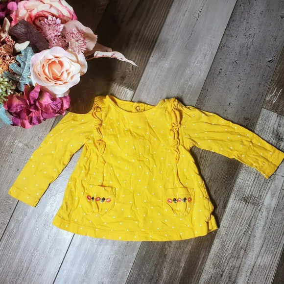 Child of Mine by Carter's Yellow Embroidered Polka Dot Long Sleeve Blouse 6-9M - Picture 1 of 8